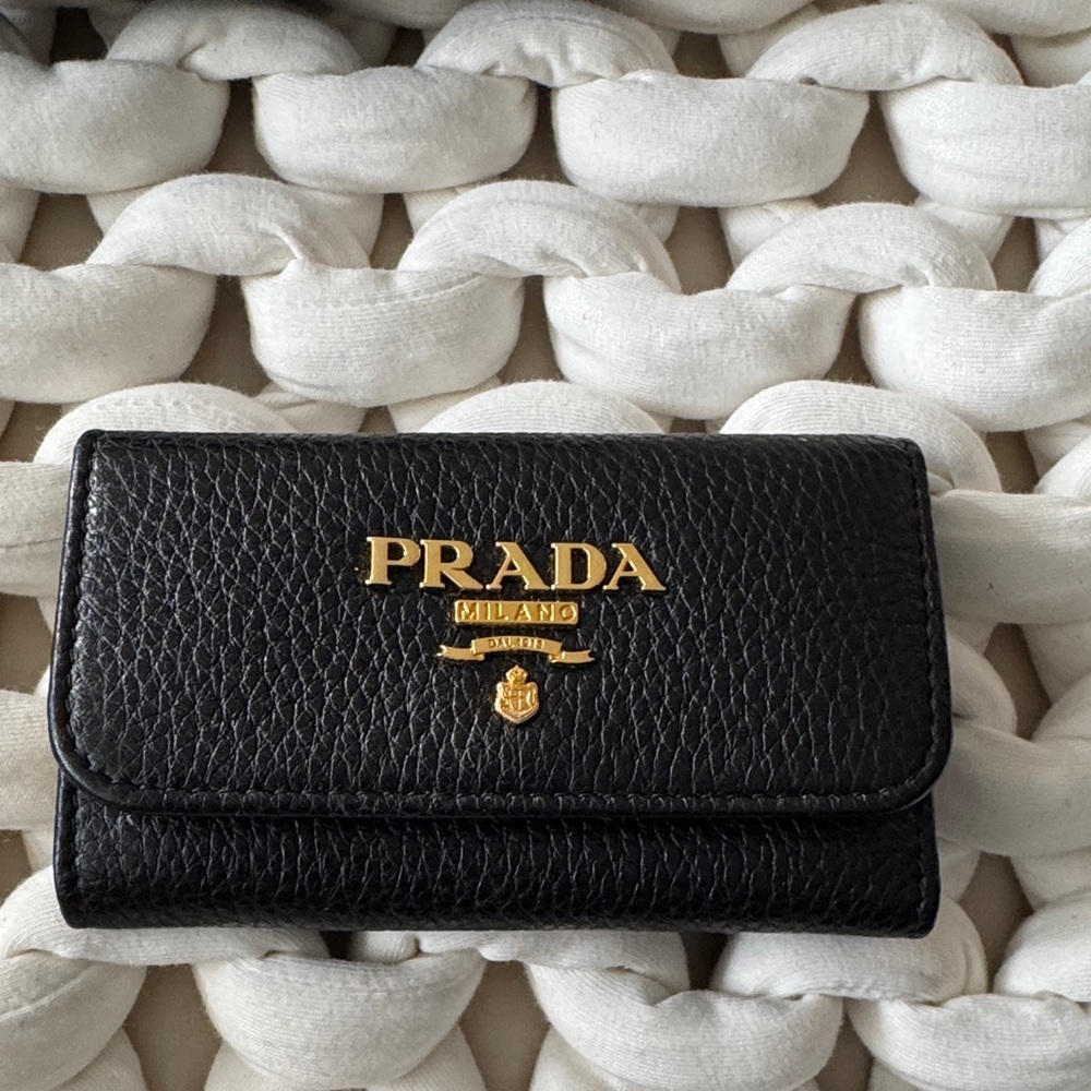 Prada Black Pebbled Leather Key & Card Holder
